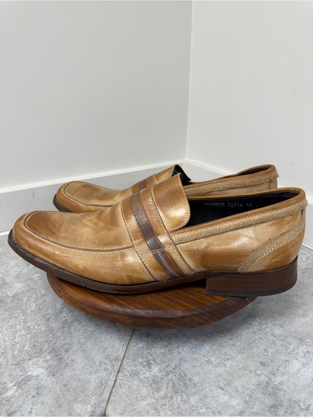 Y2K Kenneth Cole Reaction Men’s 14 Tan Leather Square Toe Loafers